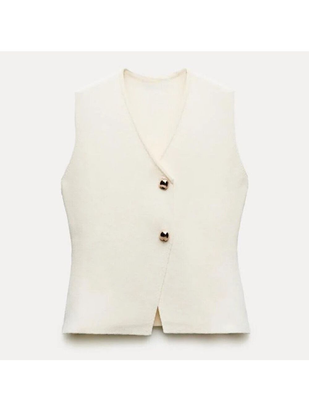 Zara Knit Asymmetrical Gold Button Ecru Vest Sleeveless Top - Picture 2 of 11